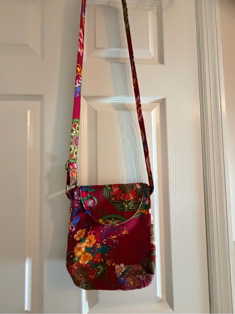 Floral Burgundy Crossbody Bag with Adjustable Strap